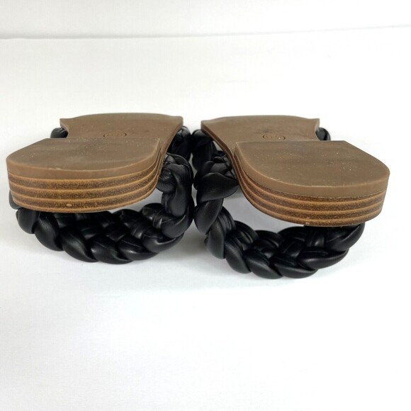 Steve Madden‎ Black Braided Open Toe Slides Flats Sandals Vegan Faux Leather - Picture 13 of 16